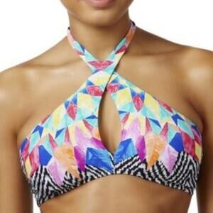 Bar III Feathered Daze Crossover Neckline Swim Top